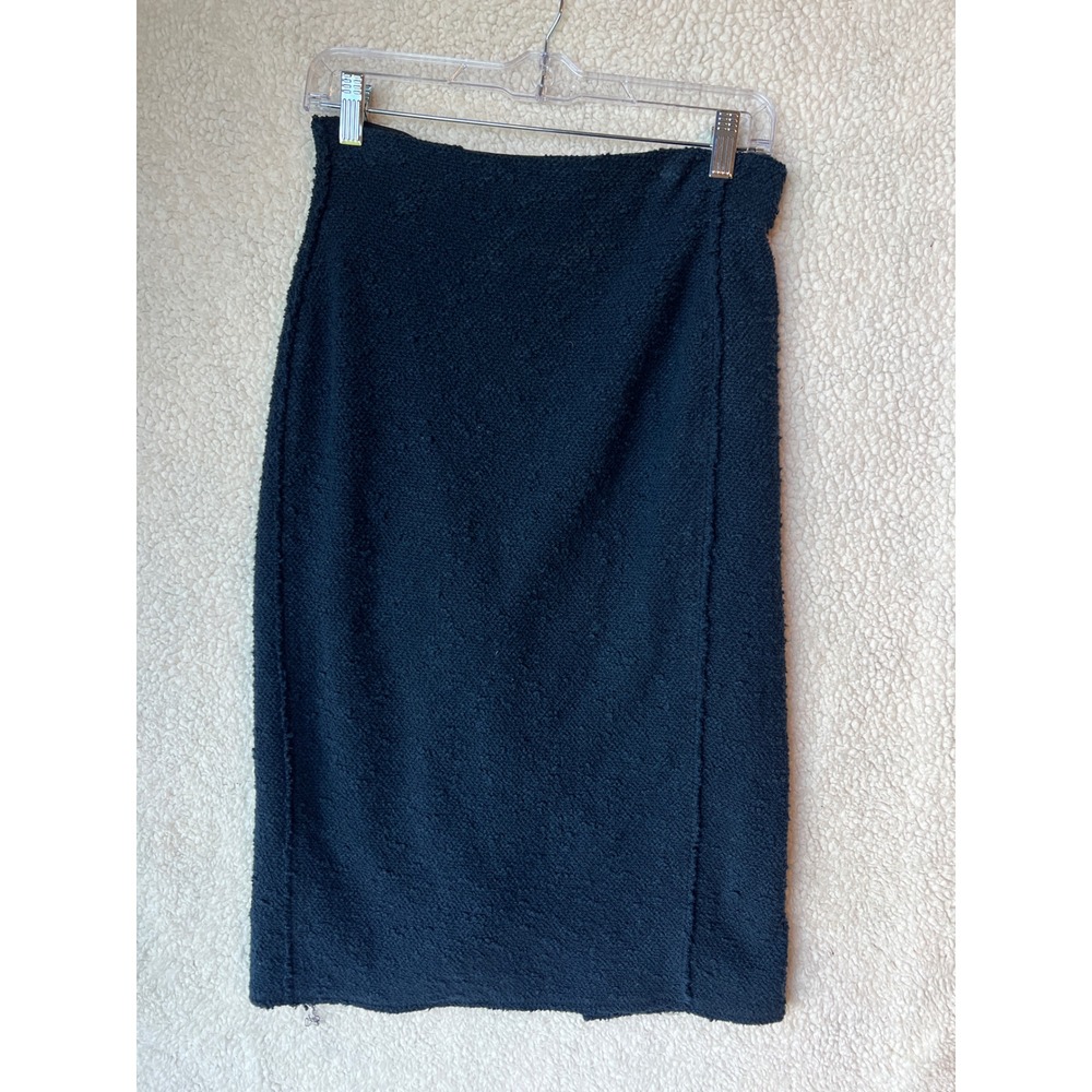 Rebecca Taylor Navy Blue Boucle Textured Pencil Skirt Size 6 High Waist Midi